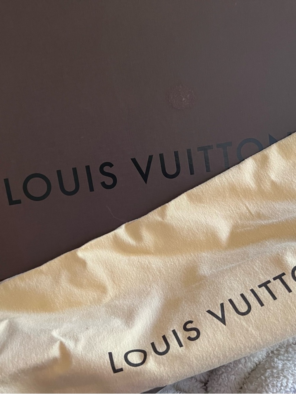 Louis Vuitton Beige and Black Logo Dust Bag and box